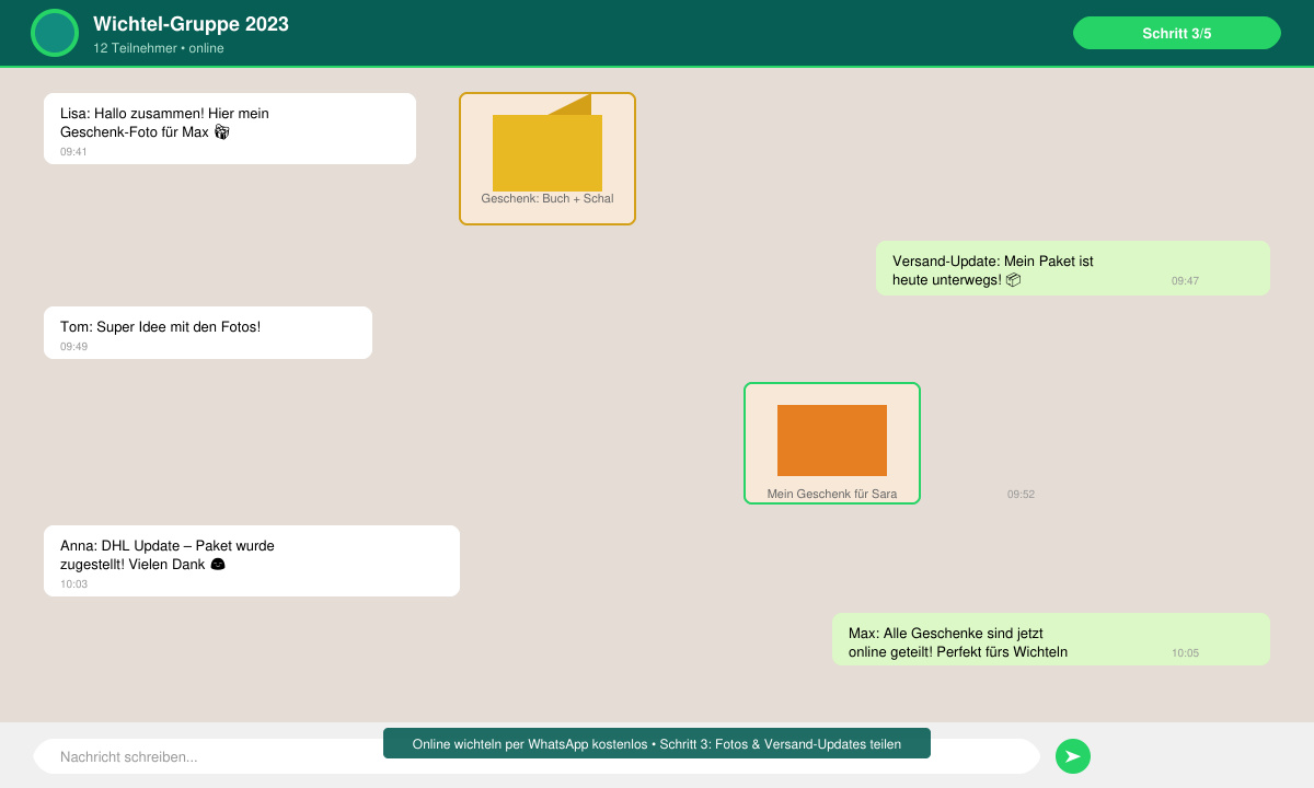 WhatsApp-Chat mit Geschenk-Fotos und Versand-Updates