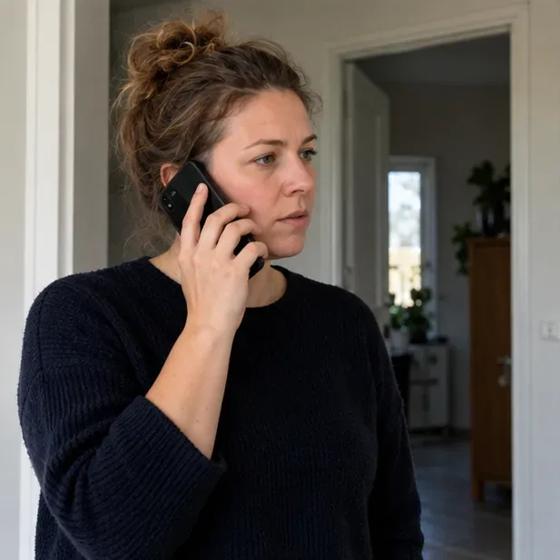 Persoon telefoneert op afstand van de ruimte waar een beschadigde batterij ligt