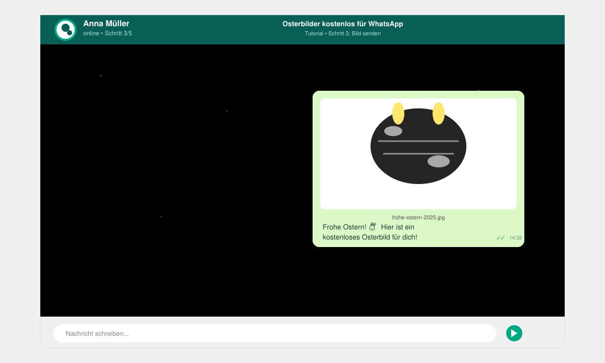 WhatsApp-Chat-Fenster mit einem versendeten Osterbild und Textnachricht