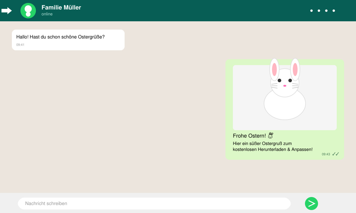 WhatsApp-Chat mit versendetem Ostergruß und Hasenbild
