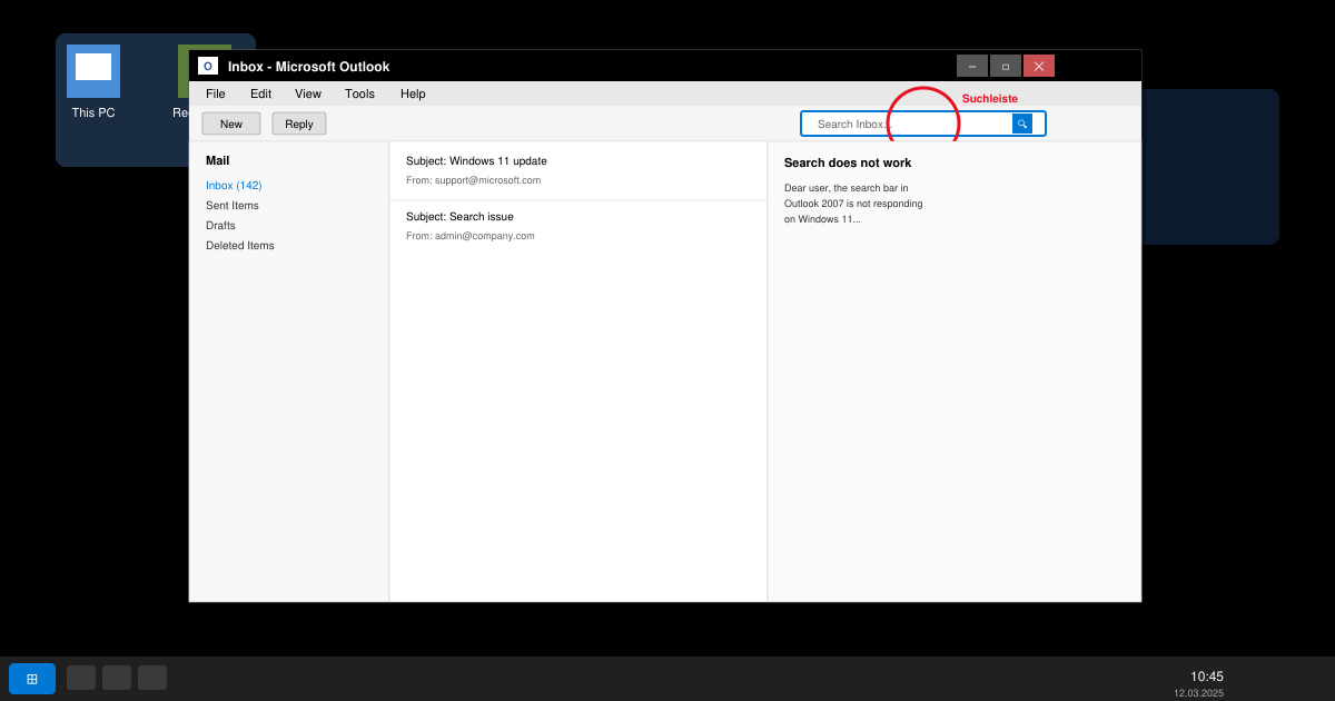 Outlook 2007 suche funktioniert nicht Windows 11