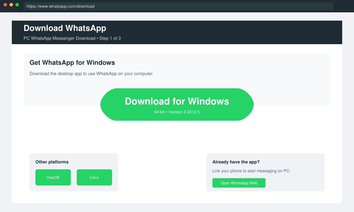 WhatsApp desktop download button on official website