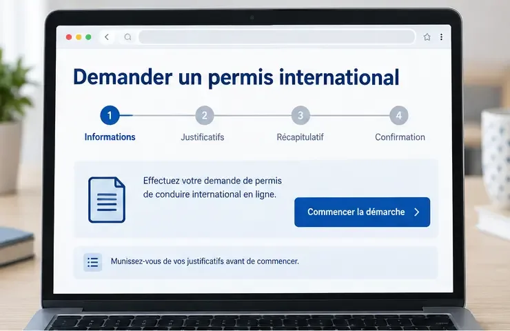 Écran illustré de la démarche France Titres pour demander un permis de conduire international en ligne