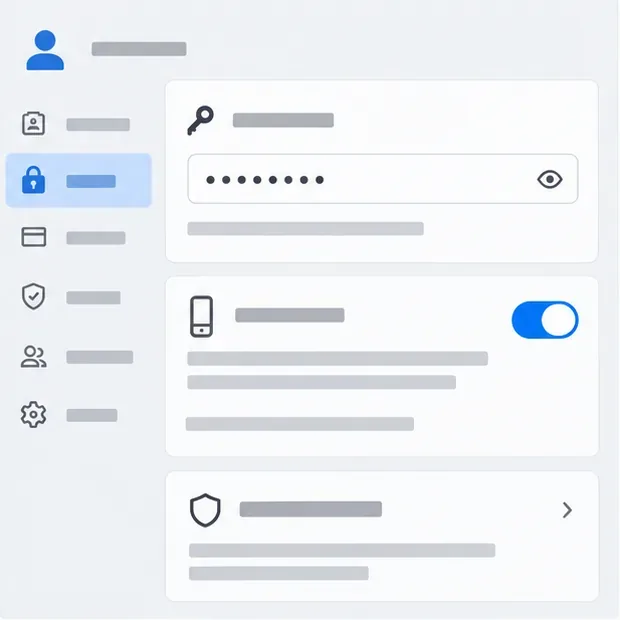 Een algemene accountbeveiligingspagina toont een verborgen wachtwoord en een ingeschakelde schakelaar voor extra verificatie