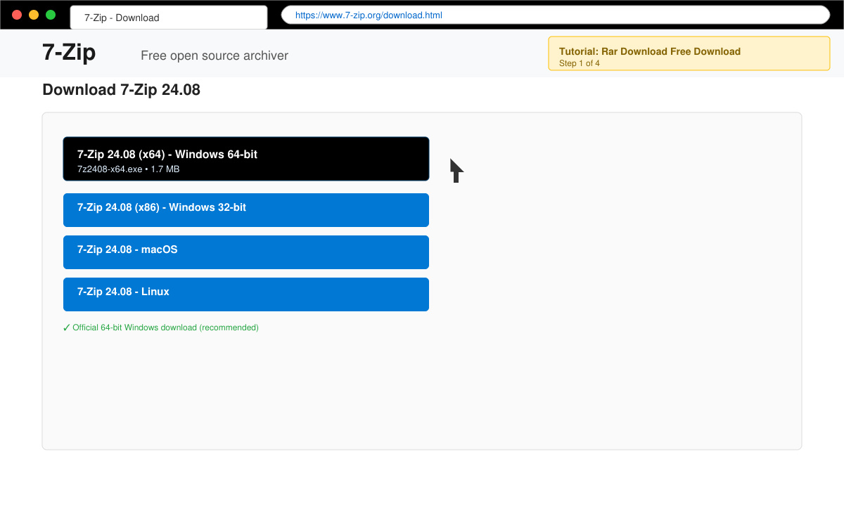Download button on 7-Zip website for rar download free download