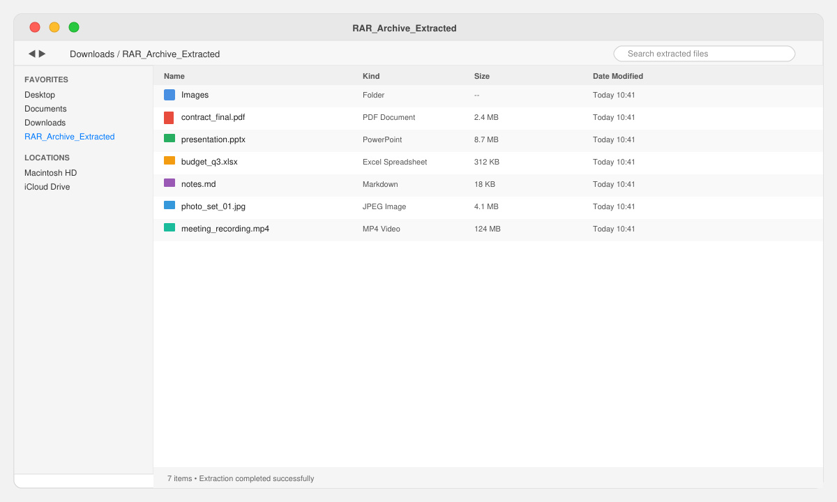 Extracted files from RAR using Rar File Opener for Mac in Finder