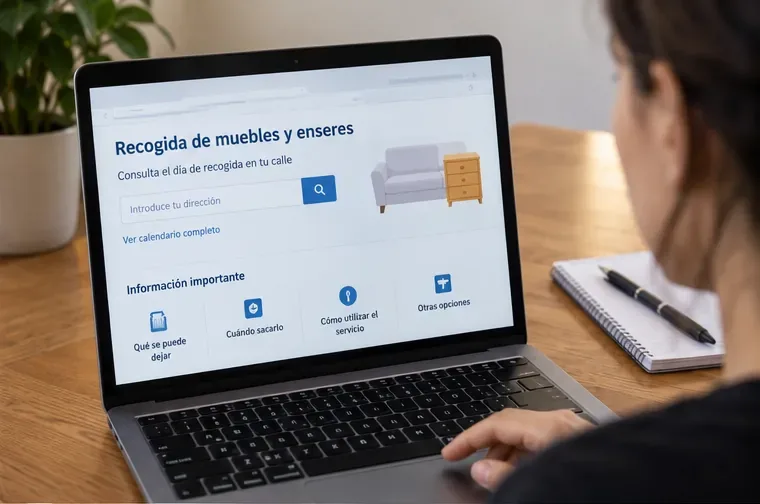 Una persona consulta en un ordenador el día de recogida de muebles correspondiente a su dirección en Barcelona