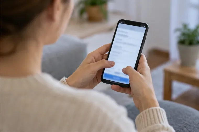 Una persona utiliza un teléfono móvil para enviar una solicitud de recogida de muebles y enseres desde su domicilio