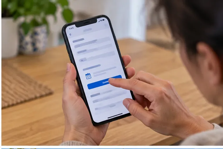 Persona usando un teléfono móvil para seleccionar una fecha en un formulario de solicitud