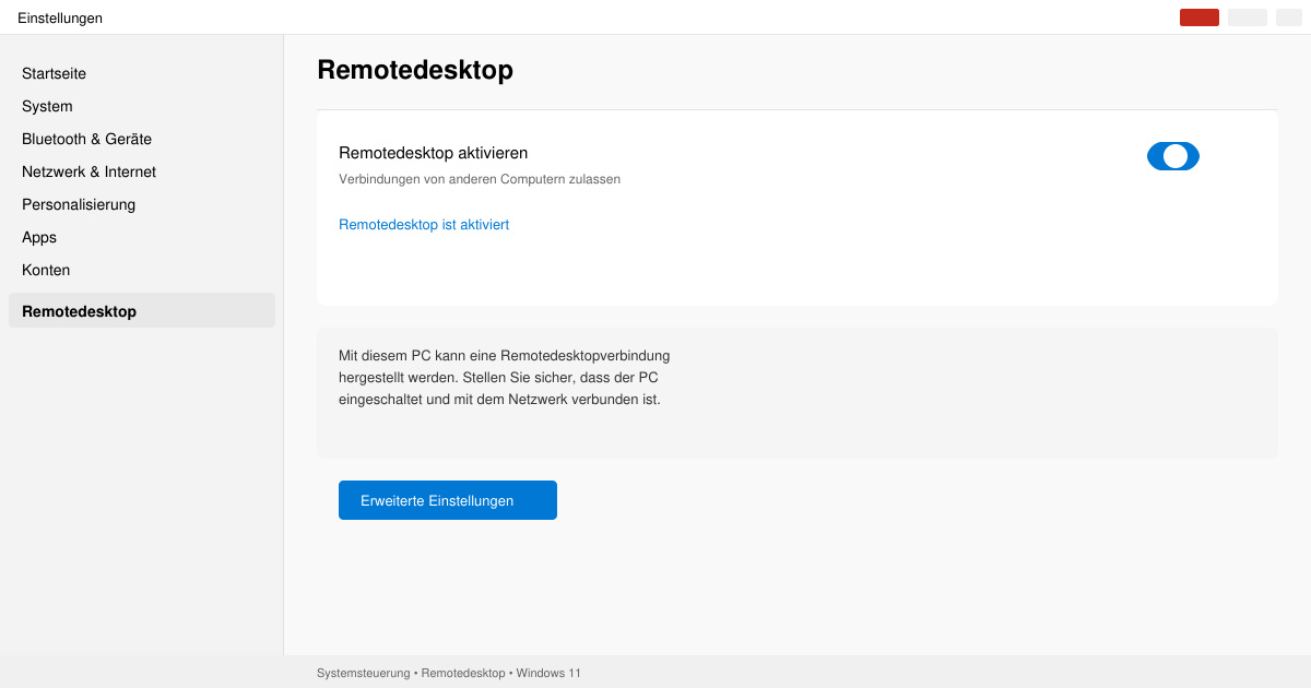 Remotedesktopverbindung funktioniert nicht Windows 11