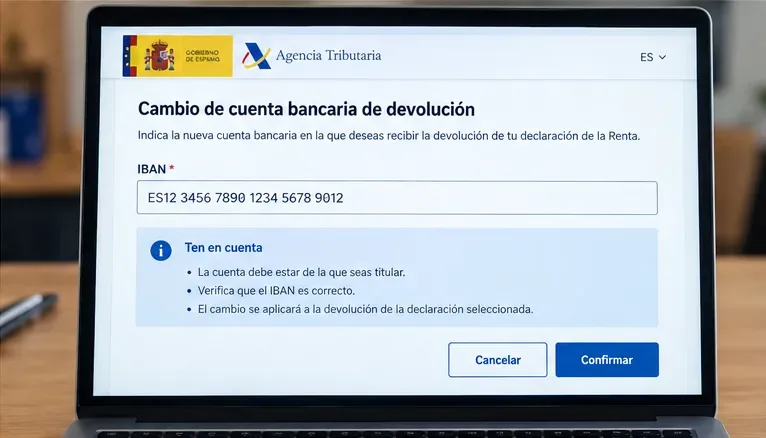 Formulario orientativo para introducir un nuevo IBAN destinado al abono de una devolución de Renta