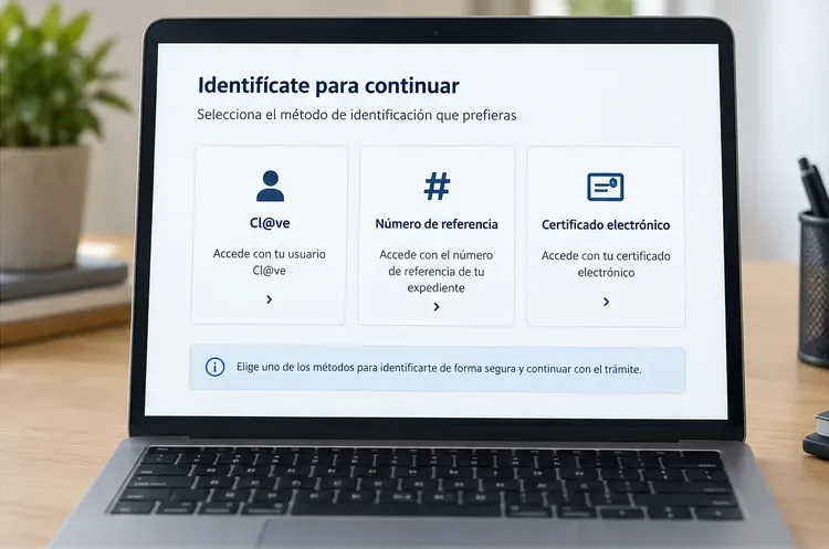 Pantalla de identificación con las opciones Cl@ve, número de referencia y certificado electrónico