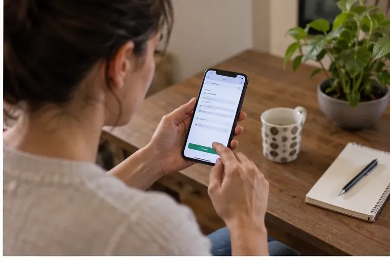 Una persona usa uno smartphone per compilare una richiesta di ritiro di rifiuti ingombranti