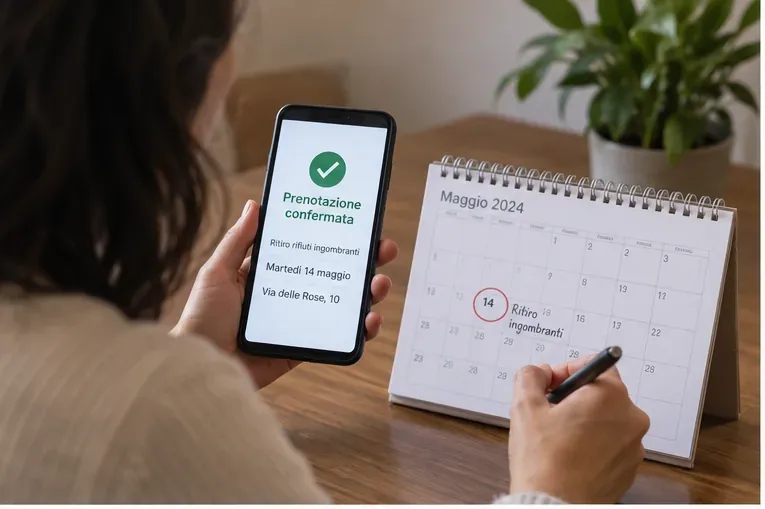Una persona annota sul calendario la data concordata per il ritiro degli ingombranti.