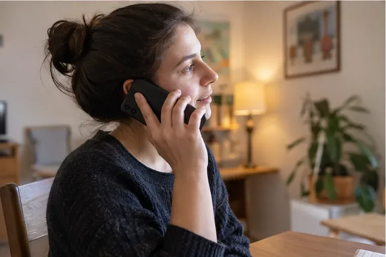 Una persona telefona da casa per prenotare il ritiro dei rifiuti ingombranti.