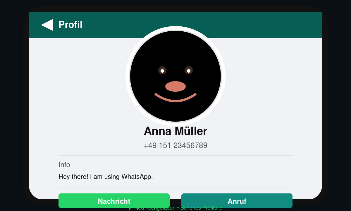 WhatsApp-Profilseite mit neuem schönem Profilbild