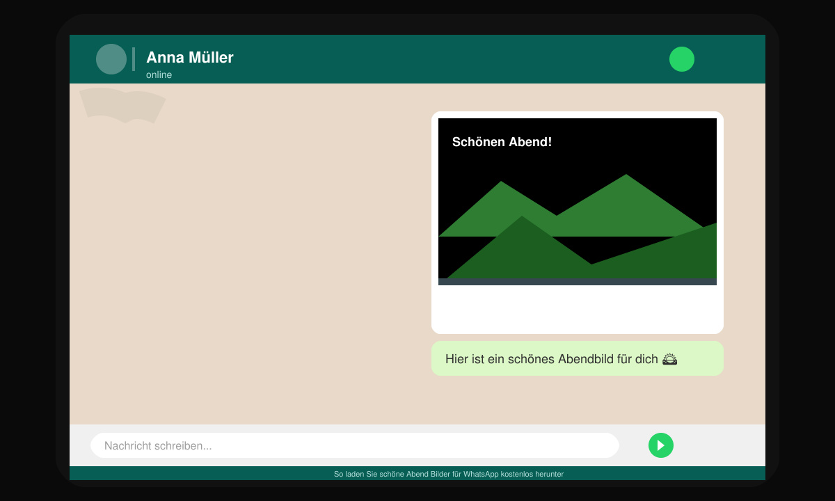 WhatsApp chat window showing a beautiful evening image being sent with a short greeting text
