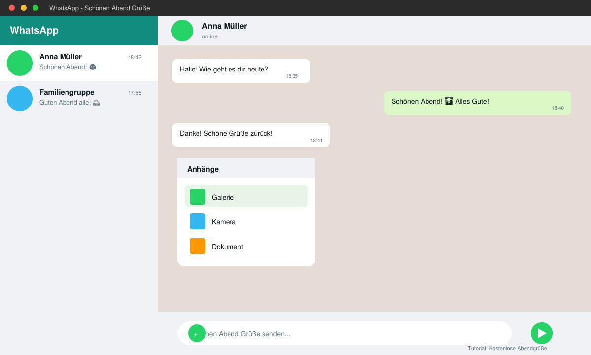 WhatsApp Chat geöffnet mit Senden-Button für Abendgrüße