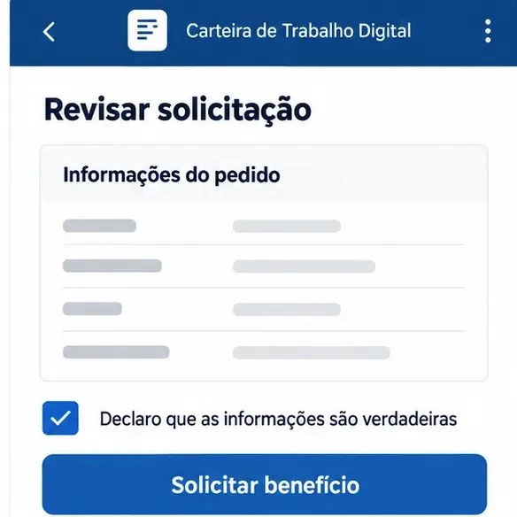 Tela ilustrativa de revisão da solicitação do Seguro-Desemprego