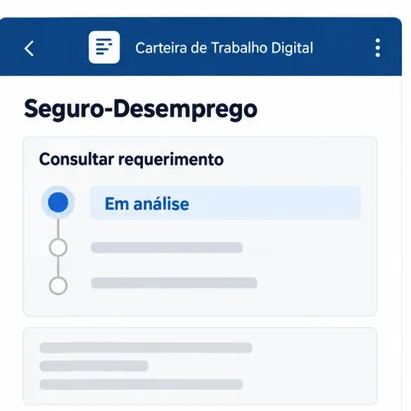 Tela ilustrativa de acompanhamento do requerimento com status Em análise