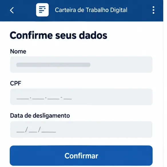 Tela ilustrativa de confirmação de dados do requerimento