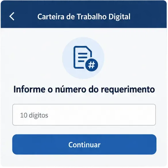 Tela ilustrativa para informar o número de dez dígitos do requerimento