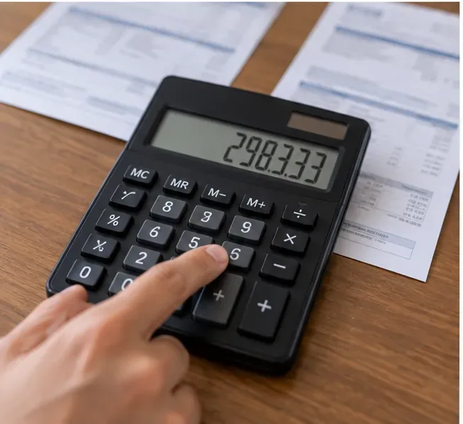 Calculadora sobre contracheques mostrando a operação usada para transformar a média salarial em uma estimativa da parcela