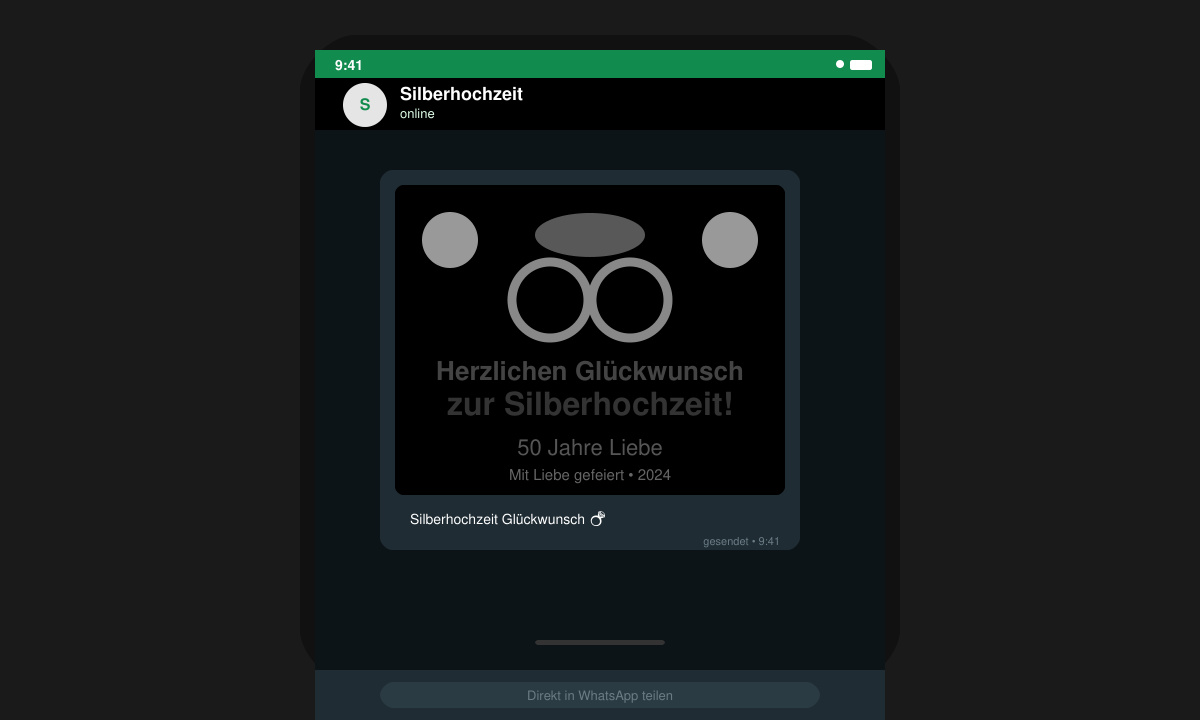 Fertiges Glückwunschbild mit Text in der Vorschau auf dem Smartphone
