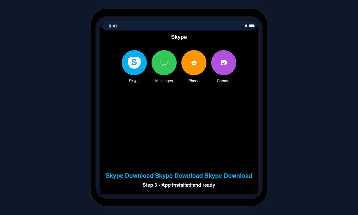 Mobile phone screen displaying the Skype app icon after successful installation