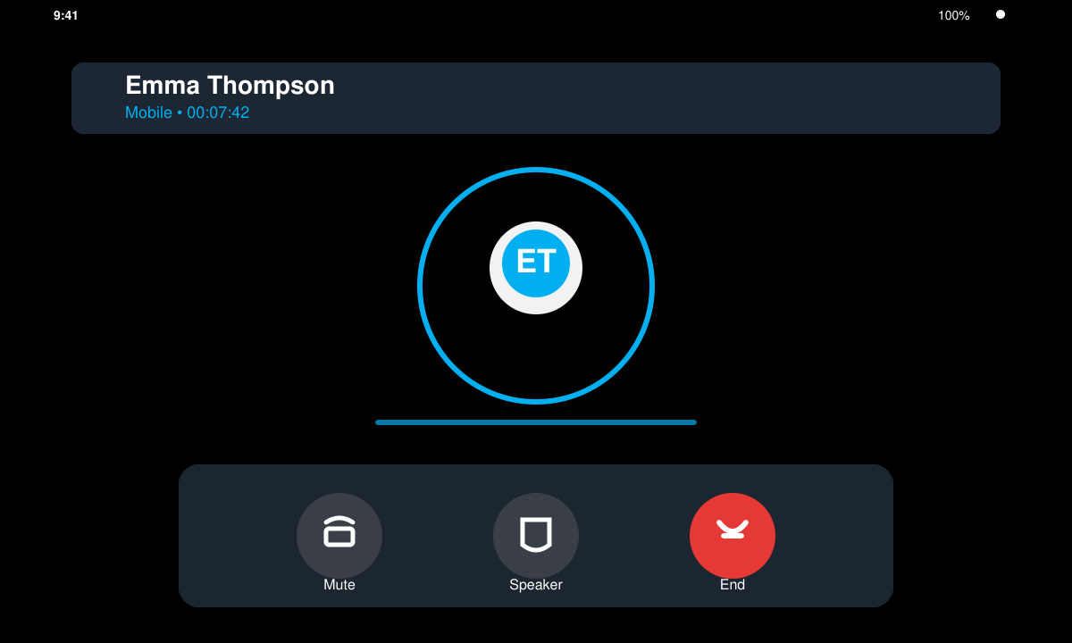 Close-up of the Skype call screen showing active voice call controls