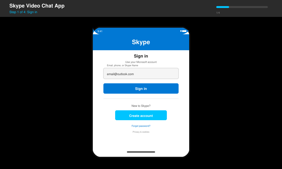 Close-up of the Skype sign-in screen on a mobile device