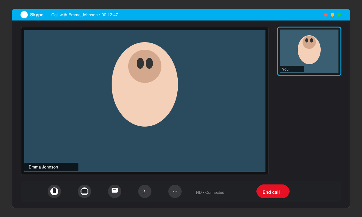 Active video call window showing two participants with controls visible