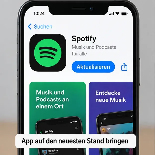 Beispielansicht eines App-Stores mit Spotify und einer Schaltfläche zum Aktualisieren