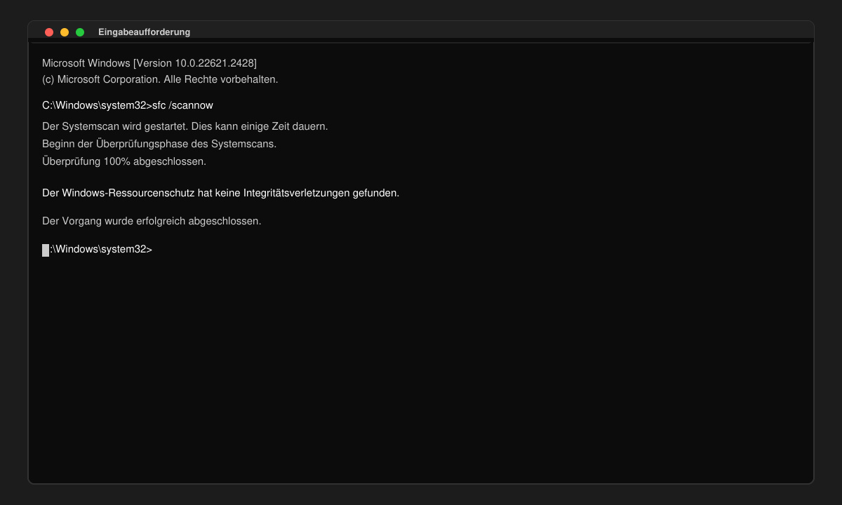 Ergebnis des SFC-Scans in der Windows 11 Eingabeaufforderung