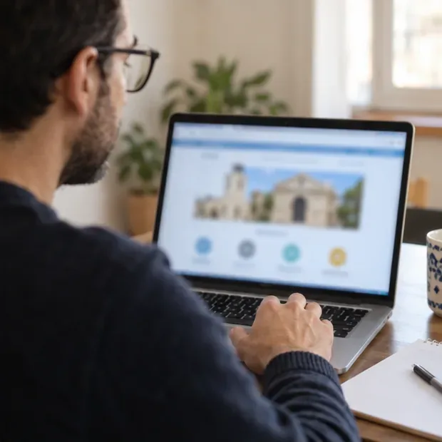 Persona che accede da un computer a un servizio comunale online per una pratica tributaria