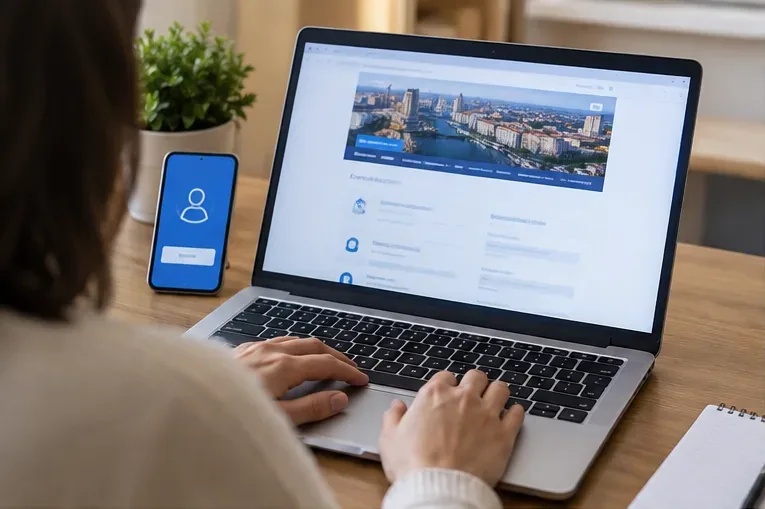 Persona al computer mentre consulta un portale online per preparare una pratica TARI a Verona