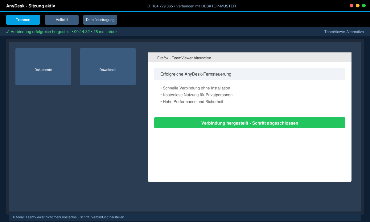 Erfolgreiche Remote-Verbindung mit AnyDesk