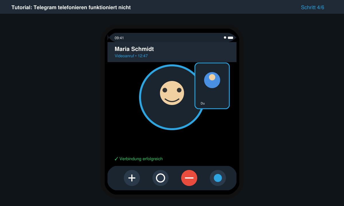 Erfolgreicher Telegram-Anruf auf dem Smartphone-Display nach der Fehlerbehebung