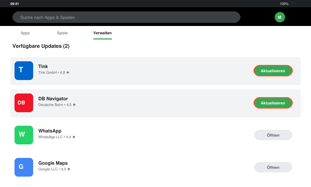 Tink App und DB Navigator aktualisieren