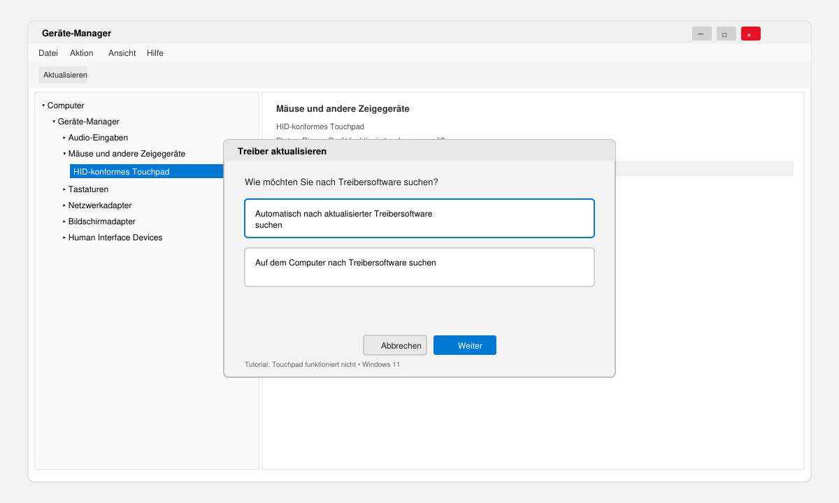 Geräte-Manager mit aktualisiertem Touchpad-Treiber unter Windows 11