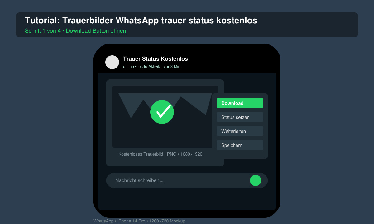 Smartphone-Bildschirm mit geöffnetem Download-Button für ein Trauerbild
