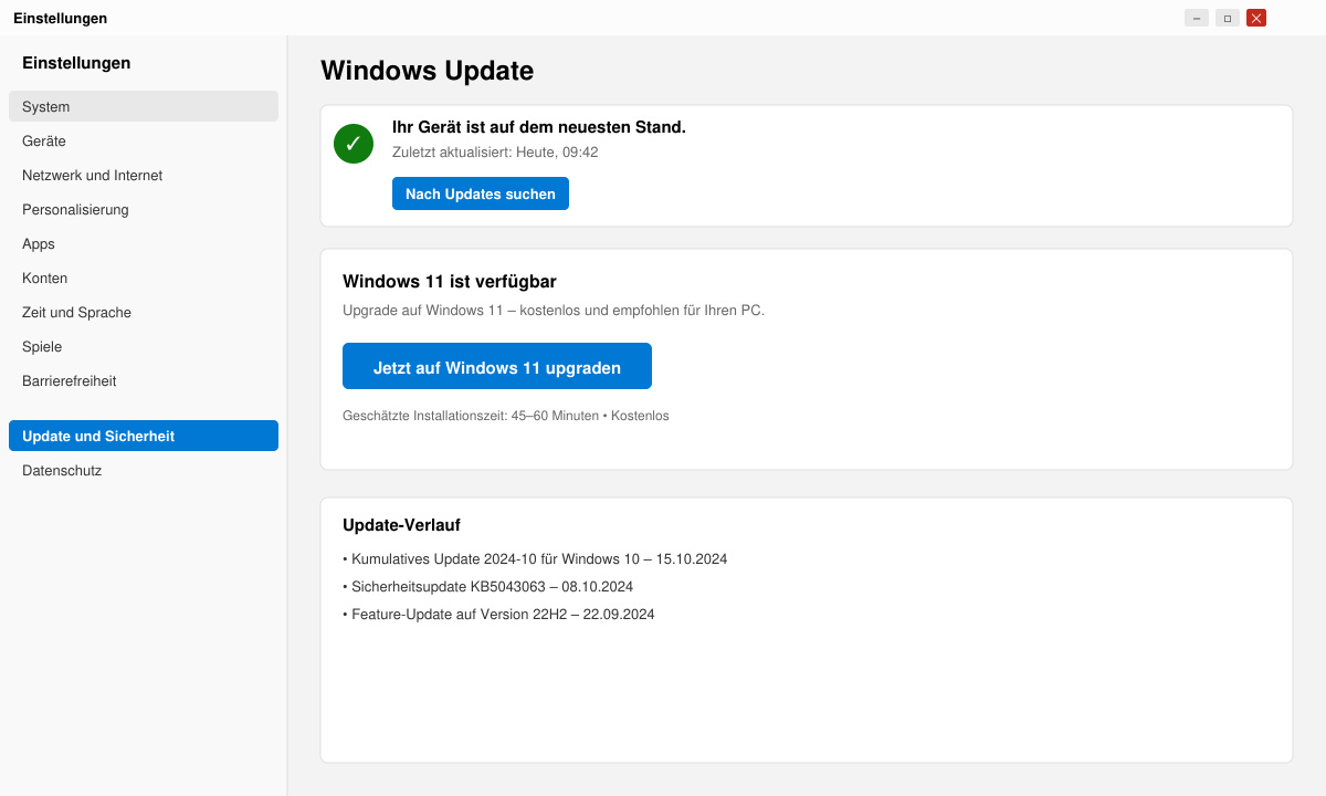 Windows Update Fenster mit Option für Windows 11 Upgrade