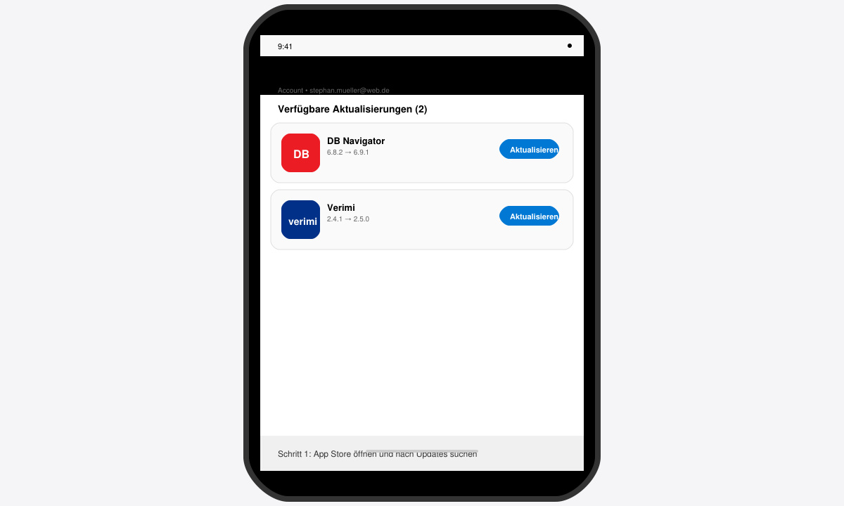 Aktualisieren der DB Navigator und Verimi App