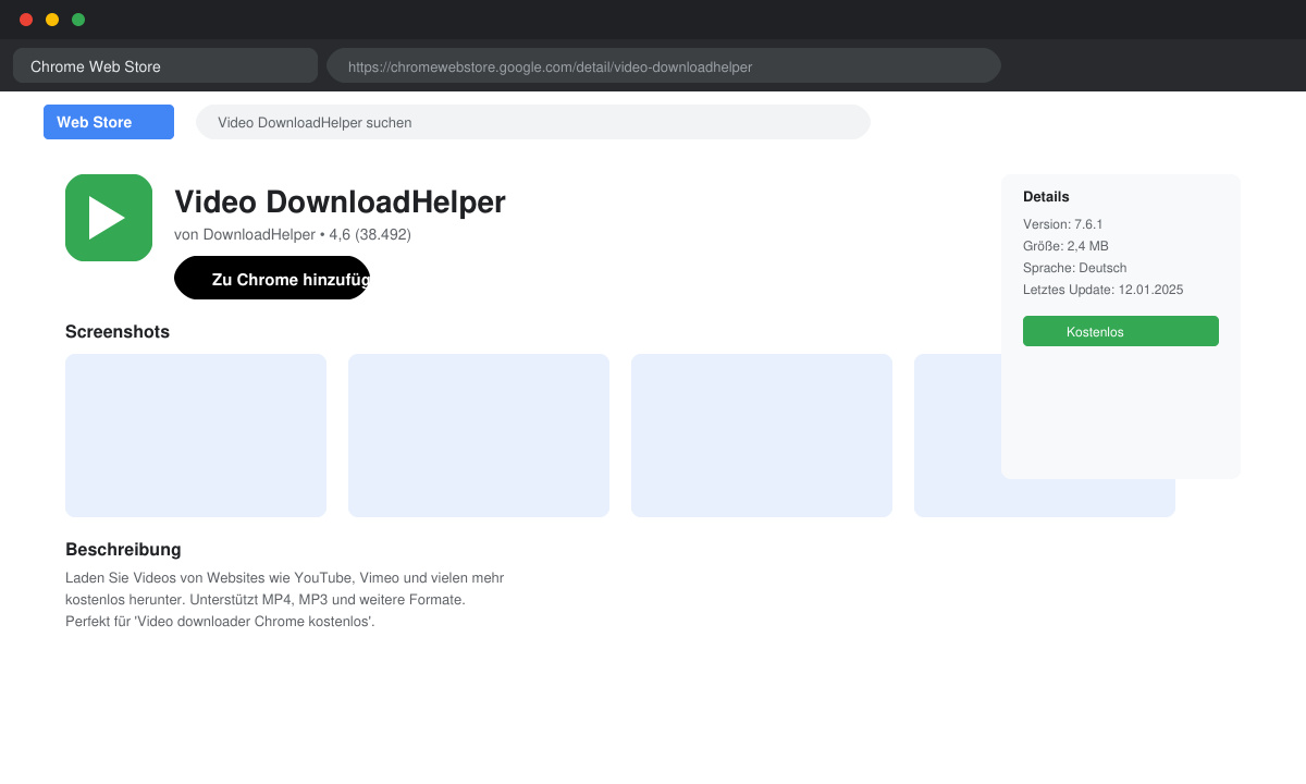 Video Downloader Chrome kostenlos Erweiterung im Web Store auswählen