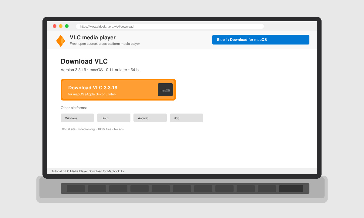 VLC download page shown on MacBook Air browser