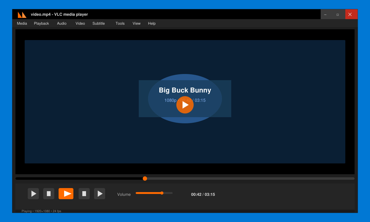 VLC interface open on Windows 10 with the media library view and play controls visible