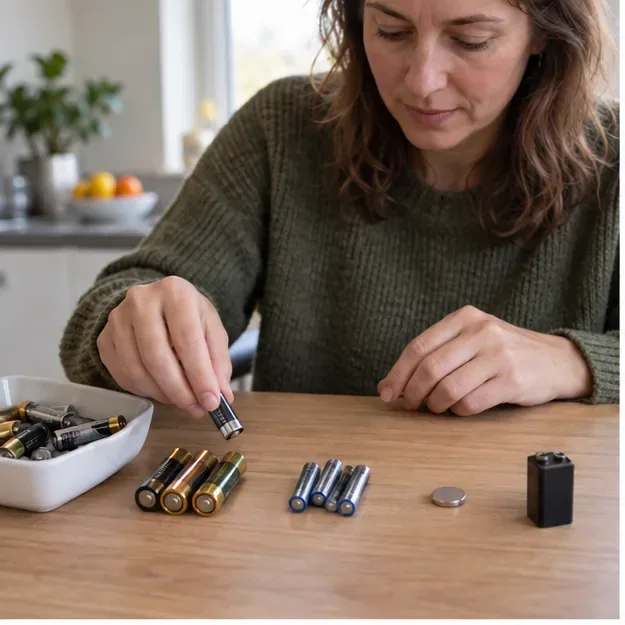 Verschillende batterijen thuis uitzoeken