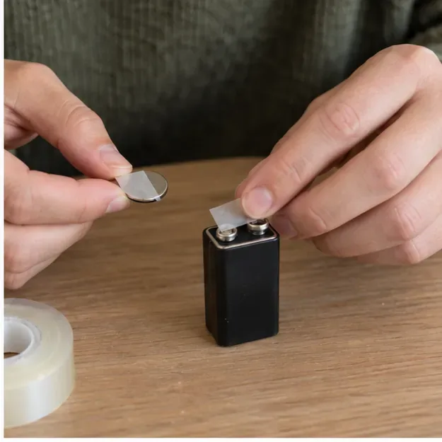 Knoopcel en 9V-batterij afplakken