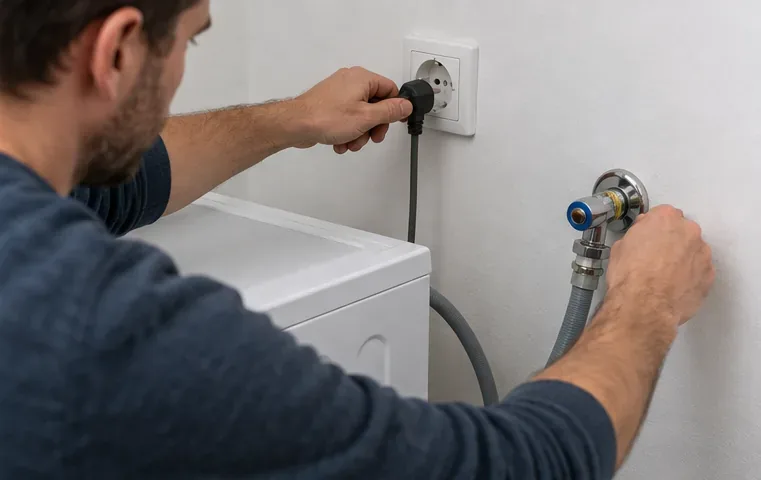 Een bewoner trekt de stekker uit een wasmachine en draait de watertoevoer dicht voordat de machine wordt verplaatst
