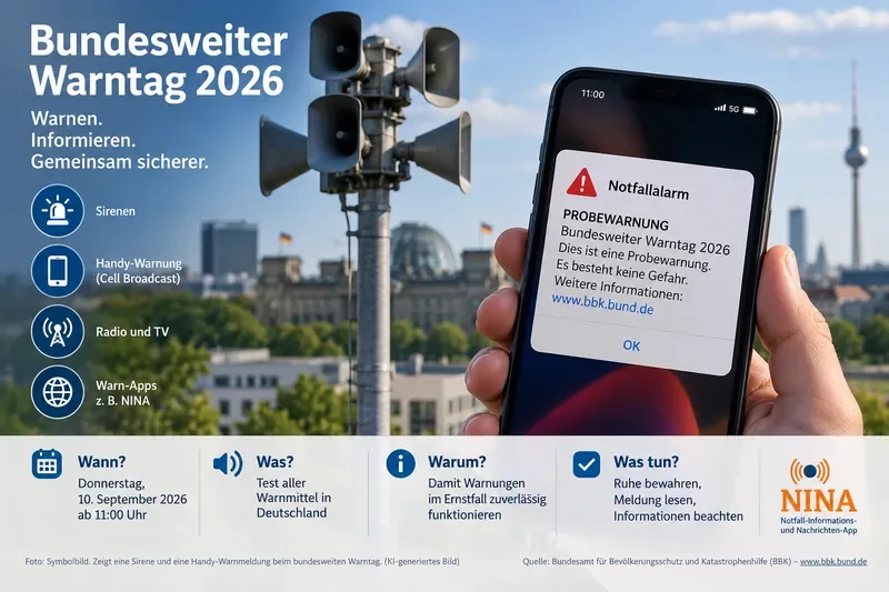 Warum ist heute Probealarm? Warntag 2026: Uhrzeit, Warnsignale, Handy-Meldung und was Sie jetzt tun sollten